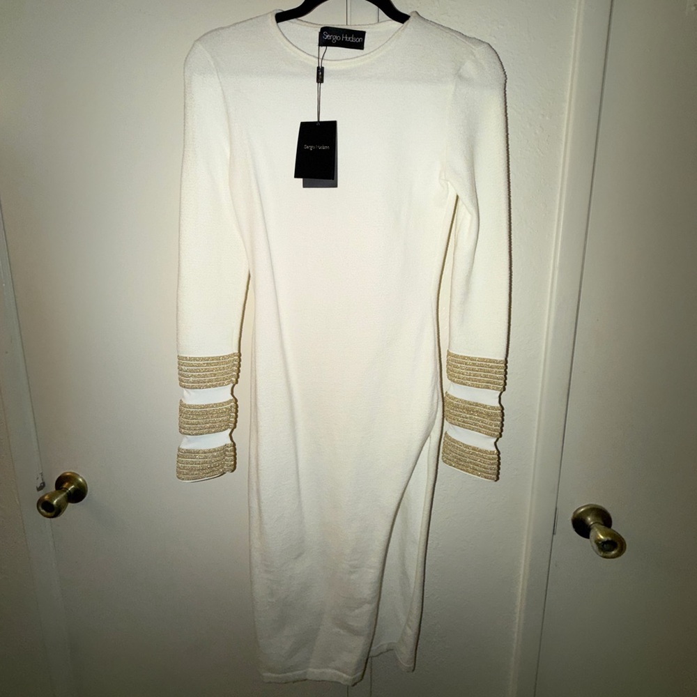 NWT Sergio Hudson Metallic Midi Bodycon Dress - Picture 2 of 5